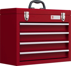 DURHAND Eszköztároló Doboza, 51 x 22 x 39,5 cm, 4 Fiókkal, Felső Tárolórekesszel, Fogantyúval, Zárható Eszközkészlettel, Acélból, Piros | Aosom