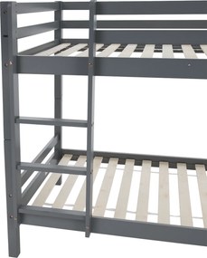 Emeletes ágy, 90x200, tömör fa, szürke, INEZA