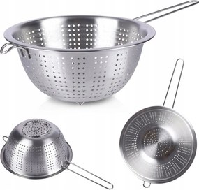 Konyhai szűrő, acél tésztaszűrő, szita, tál, csepegtető, fogantyúval, kerek, 24 cm