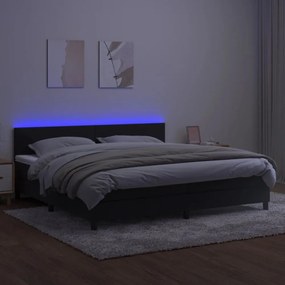 fekete bársony rugós és LED-es ágy matraccal 200x200 cm