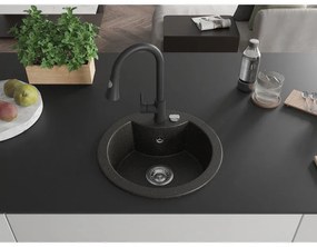 Mexen Diego, 1 kamrás gránit mosogató 488x488x167 mm és Elia mosogató csaptelep, fekete-arany metál, 6512-75-670101-70