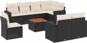 vidaXL 9 részes fekete polyrattan kerti ülőgarnitúra párnákkal