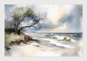 Poszter Keret Fa Tájkép Tenger Hullámok Balti-tenger Tengerpart Dűnék Fa 60x40