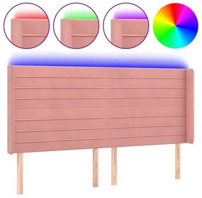 rózsaszín bársony LED-es fejtámla 203x16x118/128 cm