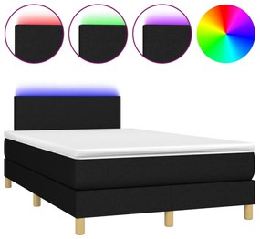 fekete szövet rugós és LED-es ágy matraccal 120 x 190 cm