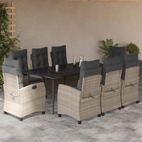 9részes világosszürke polyrattan kerti étkezőgarnitúra párnával