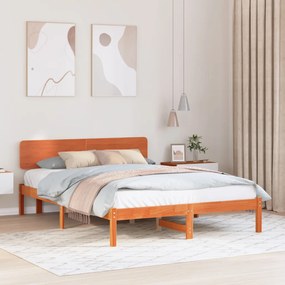 Ágykeret fejtámlával gyanta barna 200x200 cm tömör fenyőfából