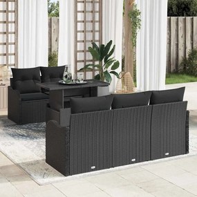 vidaXL Kerti Kanapé Szett párnával párnával 6 pcs Fekete Poly Rattan