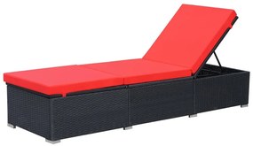 Fekete polyrattan napozóágy párnával