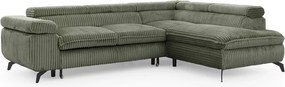Zöld kordbársony sarokkanapé (jobb oldali-L alakú) Marbeya – Ropez