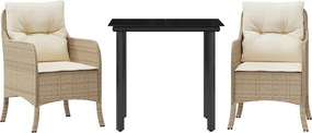 vidaXL 3 részes bézs polyrattan kerti étkezőgarnitúra párnákkal