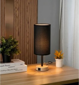 BRILAGI - TABLON asztali lámpa USB-porttal, 1xE27/25W/230V, tölgy/fekete