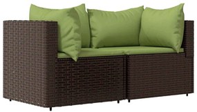 2 db barna polyrattan kerti sarokkanapé párnákkal