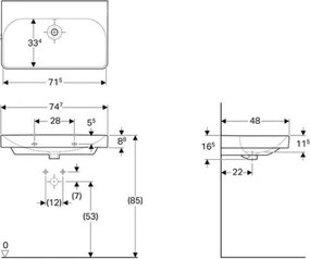 Geberit 500.249.00.2 - Falra szerelhető mosdó Smyle Square 75x48 cm kerámia/fehér