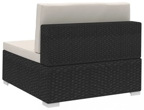 2 db fekete moduláris polyrattan sarokfotel párnákkal
