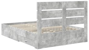 vidaXL Ágykeret fiókkal fejtámlával Beton Szürke 150 x 200 cm Faanyag