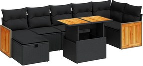 vidaXL 5 részes fekete polyrattan kerti kanapészett párnákkal
