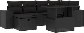 vidaXL 7 részes fekete polyrattan kerti ülőgarnitúra párnával