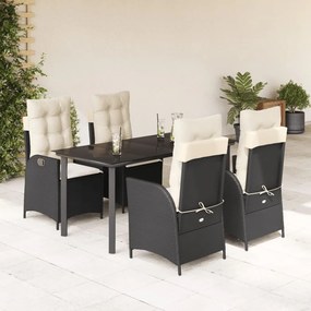 5 részes fekete polyrattan kerti étkezőgarnitúra párnákkal