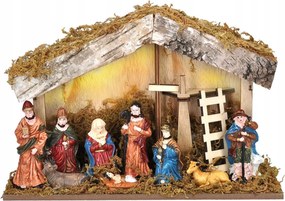 LED-es fa betlehem háttérvilágítással, 6x Led, időzítő, 27x17cm, többszínű