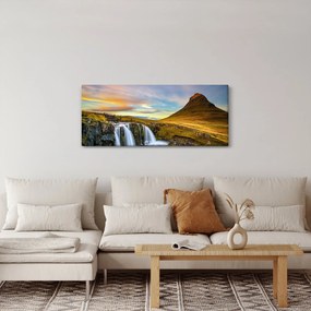 Kép a hegyekről és vízesésekről Izlandon (120x50 cm)