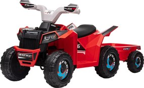 HOMCOM Elektromos Quad Gyerekeknek 6V, Gyerek Quad, Elektromos Jármű Utánfutóval 1,5-3 éveseknek, 2,5 km/h, Fém, 106 x 41,5 x 48,5 cm, Piros | Aosom