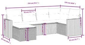 6 részes világosszürke polyrattan kerti ülőgarnitúra párnákkal