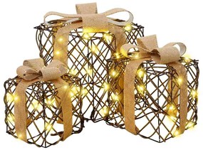 Ajándékdoboz 3 pcs Meleg fehér 20 x 20 x 20 cm Rattan