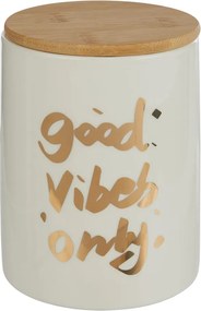 QUEEN IT tárolódoboz bambusz fedéllel 700ml, 'Good Vibes Only'