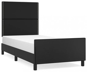 fekete műbőr ágykeret fejtámlával 90x200 cm