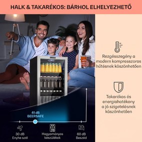 Klarstein Beersafe 7XL, hűtőszekrény, 242 liter, 5 polc, panoráma üvegajtó, rozsdamentes acél