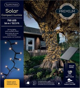 Kültéri napelemes karácsonyfa lámpa 750 Led kerti klasszikus fehér 16m