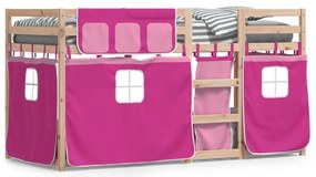 rózsaszín tömör fenyőfa emeletes ágy függönyökkel 90 x 190 cm