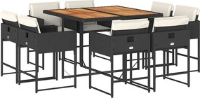 vidaXL 9 részes fekete polyrattan kerti étkezőgarnitúra párnákkal
