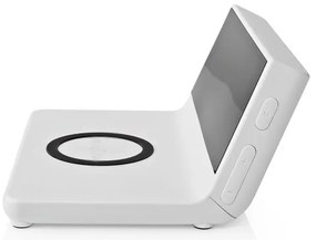 Nedis WCACQ20WT - Ébresztőóra LCD kijelzővel és vezeték nélküli töltő 15W/5V fehér