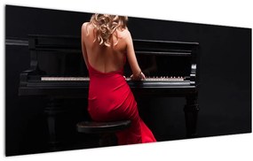Egy zongorán játszó nő képe (120x50 cm)