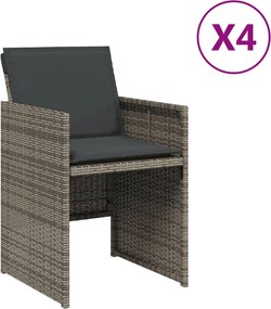 vidaXL 4 db szürke polyrattan kerti szék párnával