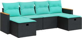 vidaXL 6 részes fekete polyrattan kerti ülőgarnitúra párnákkal