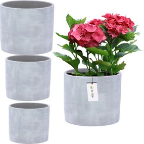 3 x Virágtartó fedő kerámia kerek agyag H 16 12,5 12 szürke beton
