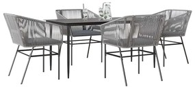 vidaXL 5 részes szürke polyrattan üveg kerti étkezőgarnitúra párnával