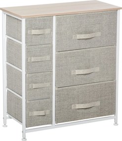 HOMCOM Fiókos Szekrény 7 Hajtható Textil Fiókkal, Fém Váz + Fa + Nem Szőtt Szövet, Világosszürke, 63,5 x 30 x 71 cm | Aosom