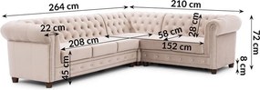 Bézs bársony kinyitható sarokkanapé (jobb oldali-L alakú) York Blik – Ropez