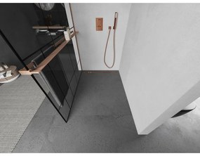 Mexen Kioto+, Walk-In zuhanyparaván polccal és akasztóval 110 x 200 cm, 8 mm átlátszó üveg fekete mintás, réz matt profil, 800-110-121-65-78