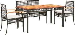 vidaXL 5 részes fekete polyrattan kerti étkezőgarnitúra párnákkal
