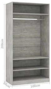 vidaXL betonszürke szerelt fa ruhásszekrény 100 x 50 x 200 cm