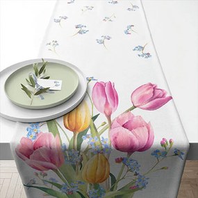 Pamut asztali futó tulipán virágos 40x150 cm