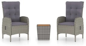 vidaXL 3 részes szürke polyrattan és akácfa kerti bisztrószett