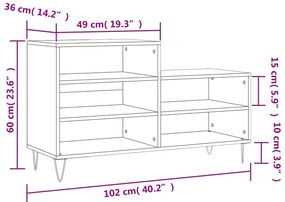 vidaXL fekete szerelt fa cipősszekrény 102x36x60 cm