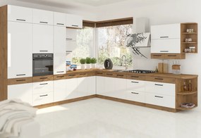 Magas szekrény beépített sütőnek, lancelot tölgy/ fehér extra magas fényű HG, VEGA 60 DP-210 2F