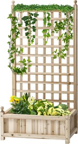 Outsunny Magasított Kertágy Ültető Doboz Trellis Virág Zsalu Ív Trellis Támogatással Mászó Növényekhez, Természetes Fából 64 x 28 x 120 cm | Aosom